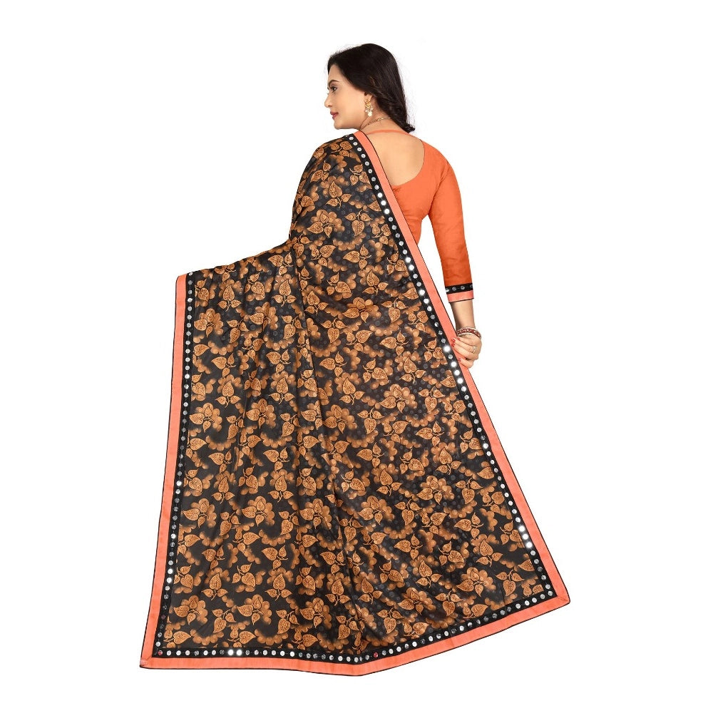 Snuggle Spot Women's Lycra Blend Saree with Blouse (Orange, 5-6 Mtrs)