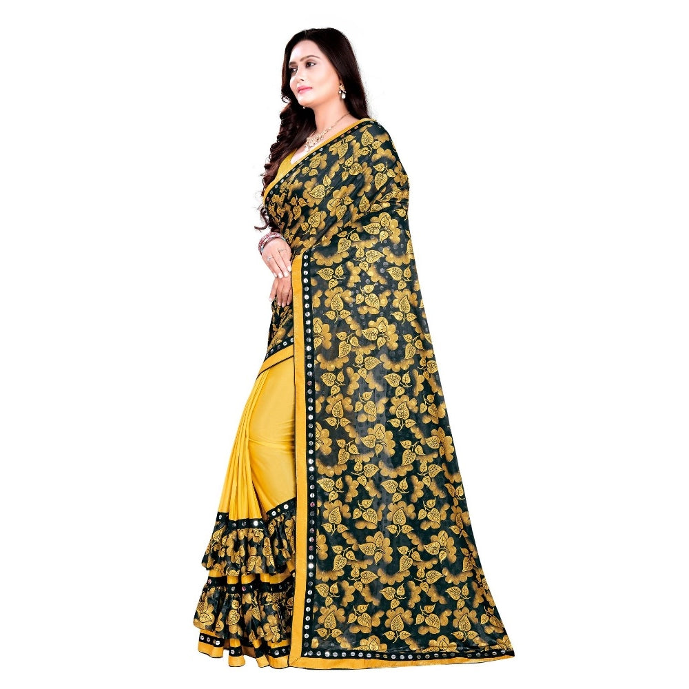 Snuggle Spot Women's Lycra Blend Saree with Blouse (Mustard, 5-6 Mtrs)