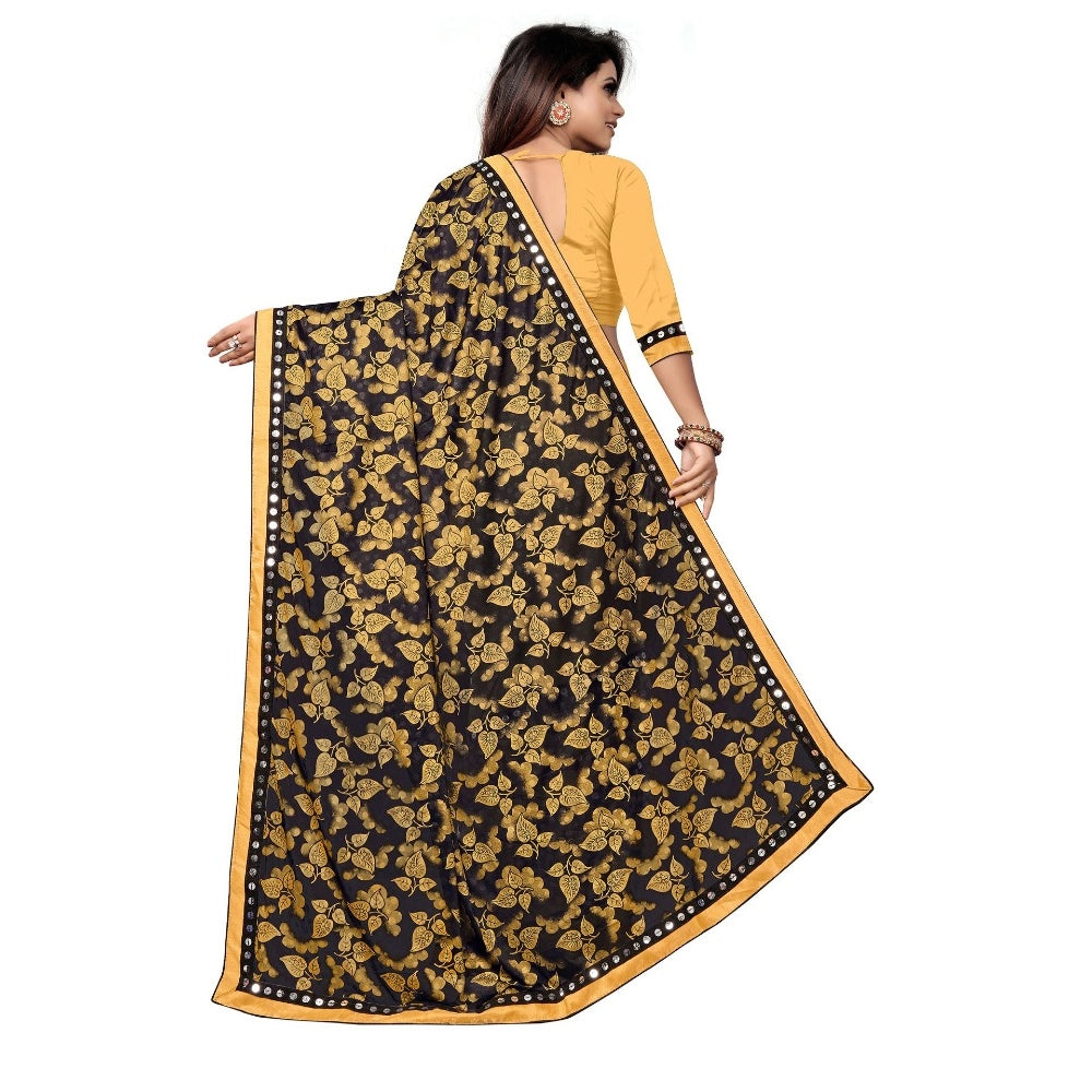 Snuggle Spot Women's Lycra Blend Saree with Blouse (Mustard, 5-6 Mtrs)