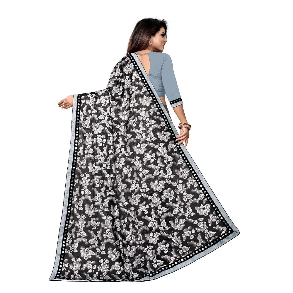 Snuggle Spot Women's Lycra Blend Saree with Blouse (Grey, 5-6 Mtrs)
