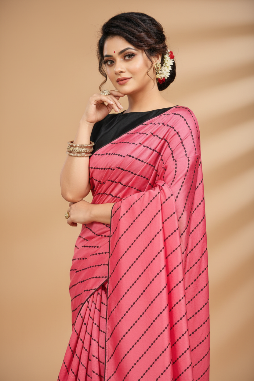 Snuggle Spot Women's Vichitra Saree with Blouse (Gajari, 5-6 Mtrs)