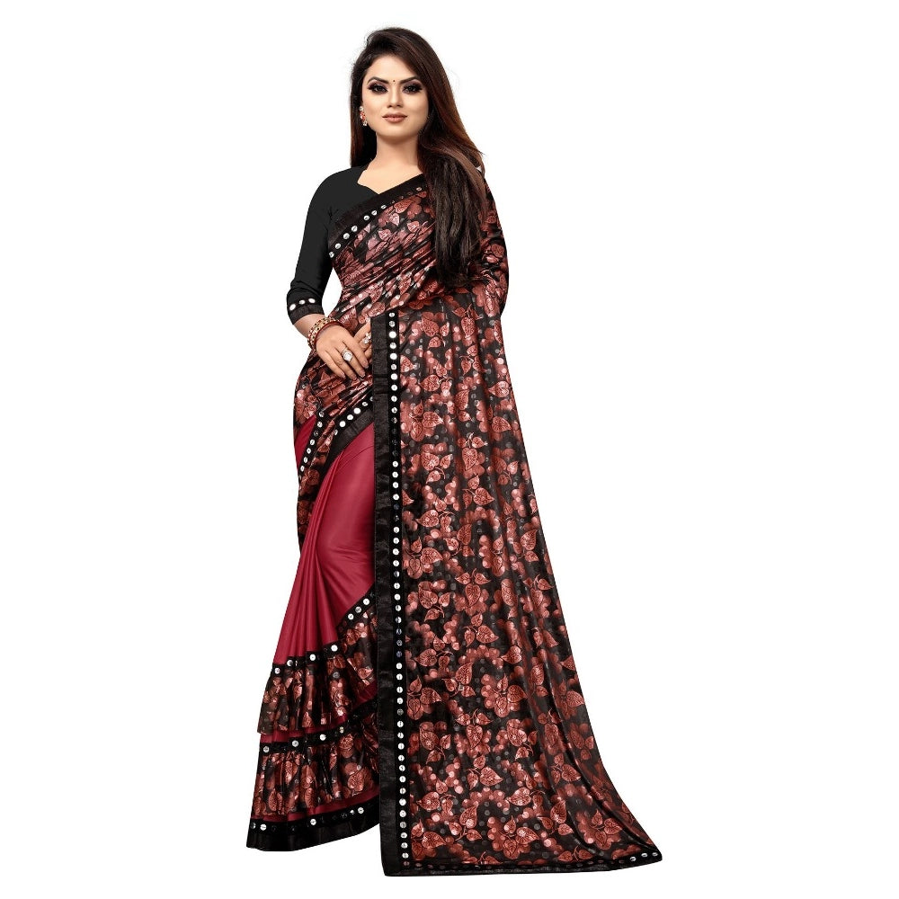 Snuggle Spot Women's Lycra Blend Saree with Blouse (Red, 5-6 Mtrs)