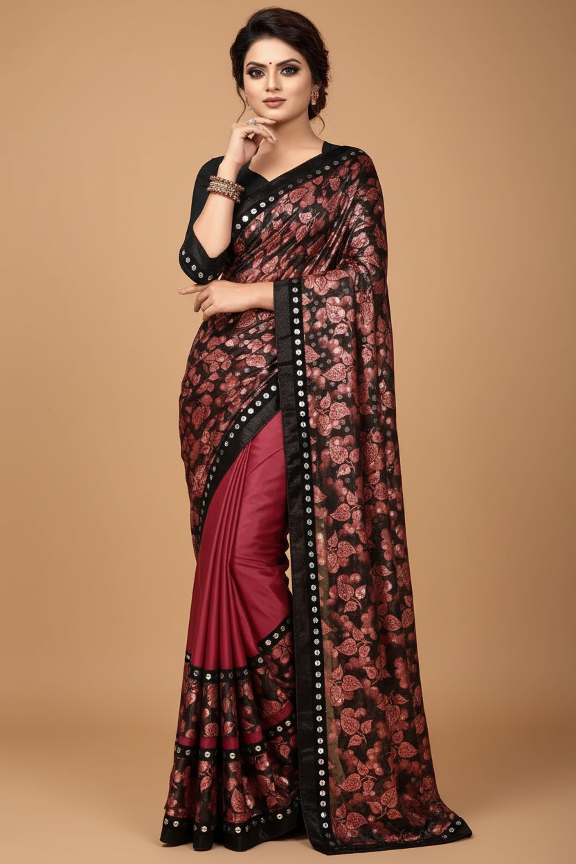 Snuggle Spot Women's Lycra Blend Saree with Blouse (Red, 5-6 Mtrs)