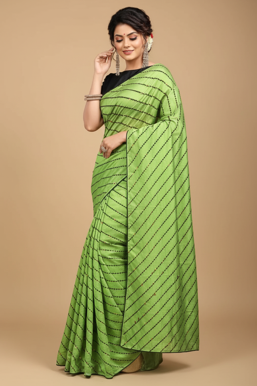 Snuggle Spot Women's Vichitra Saree with Blouse (LightGreen, 5-6 Mtrs)