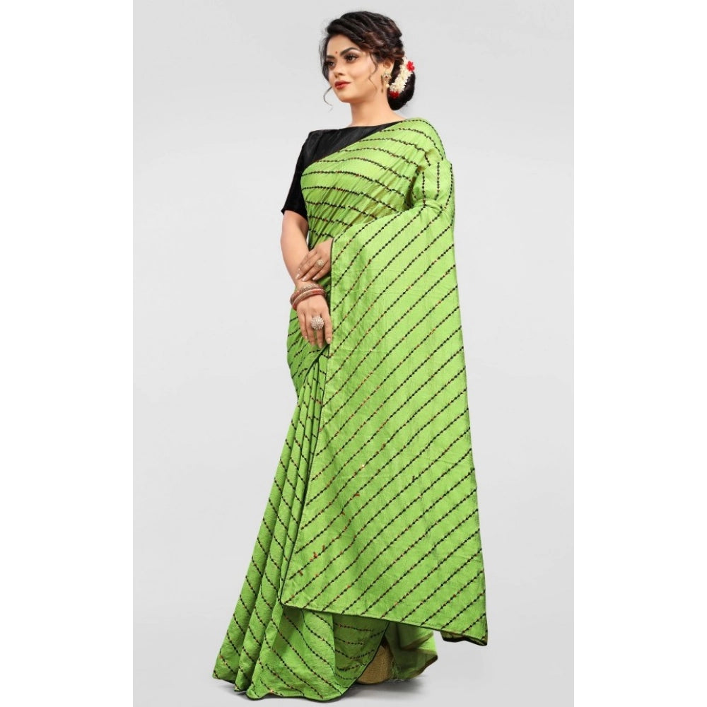 Snuggle Spot Women's Vichitra Saree with Blouse (LightGreen, 5-6 Mtrs)