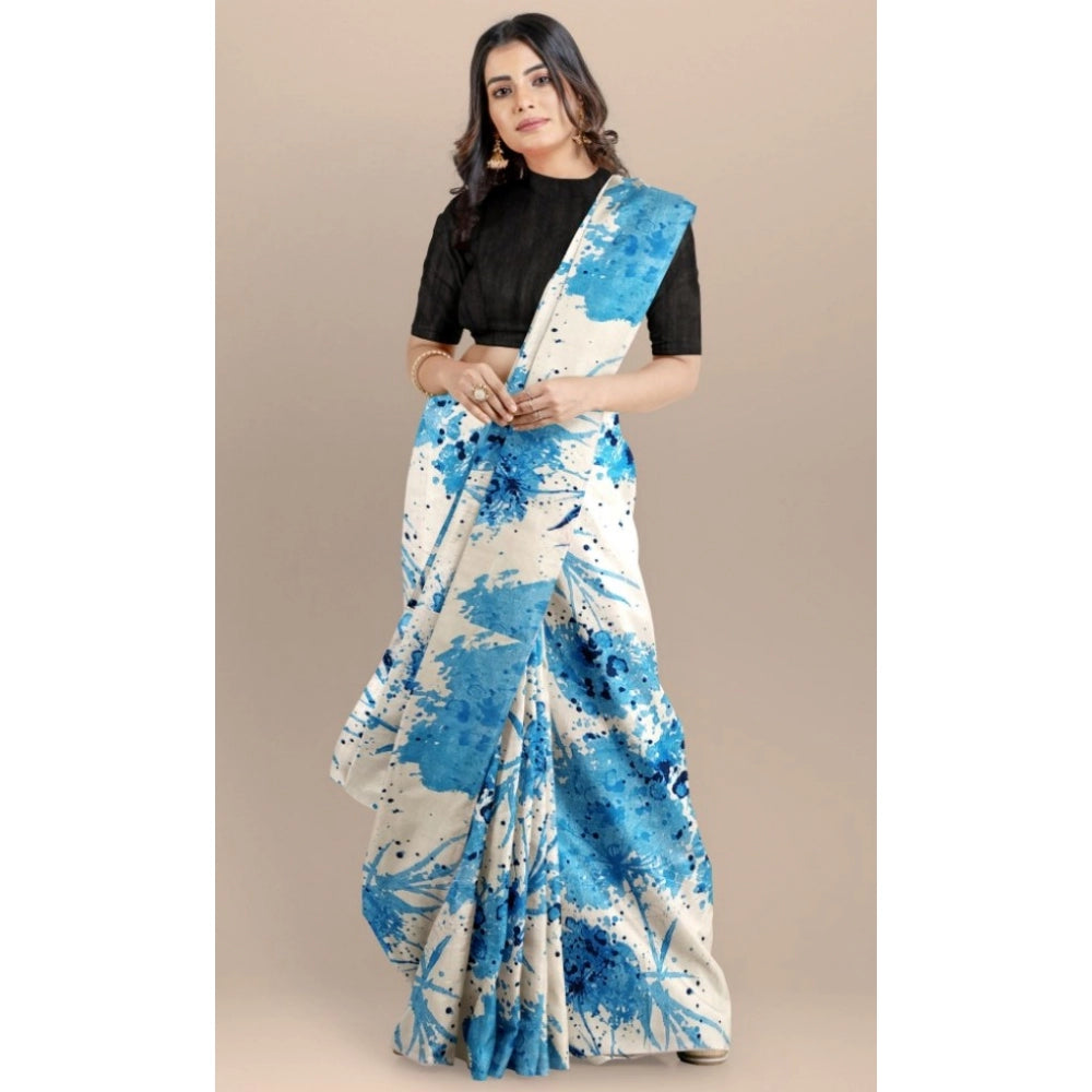 Snuggle Spot Women's Joya Silk Saree with Blouse (Sky, 5-6 Mtrs)