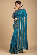 Snuggle Spot Women's Vichitra Saree with Blouse (Rama, 5-6 Mtrs)