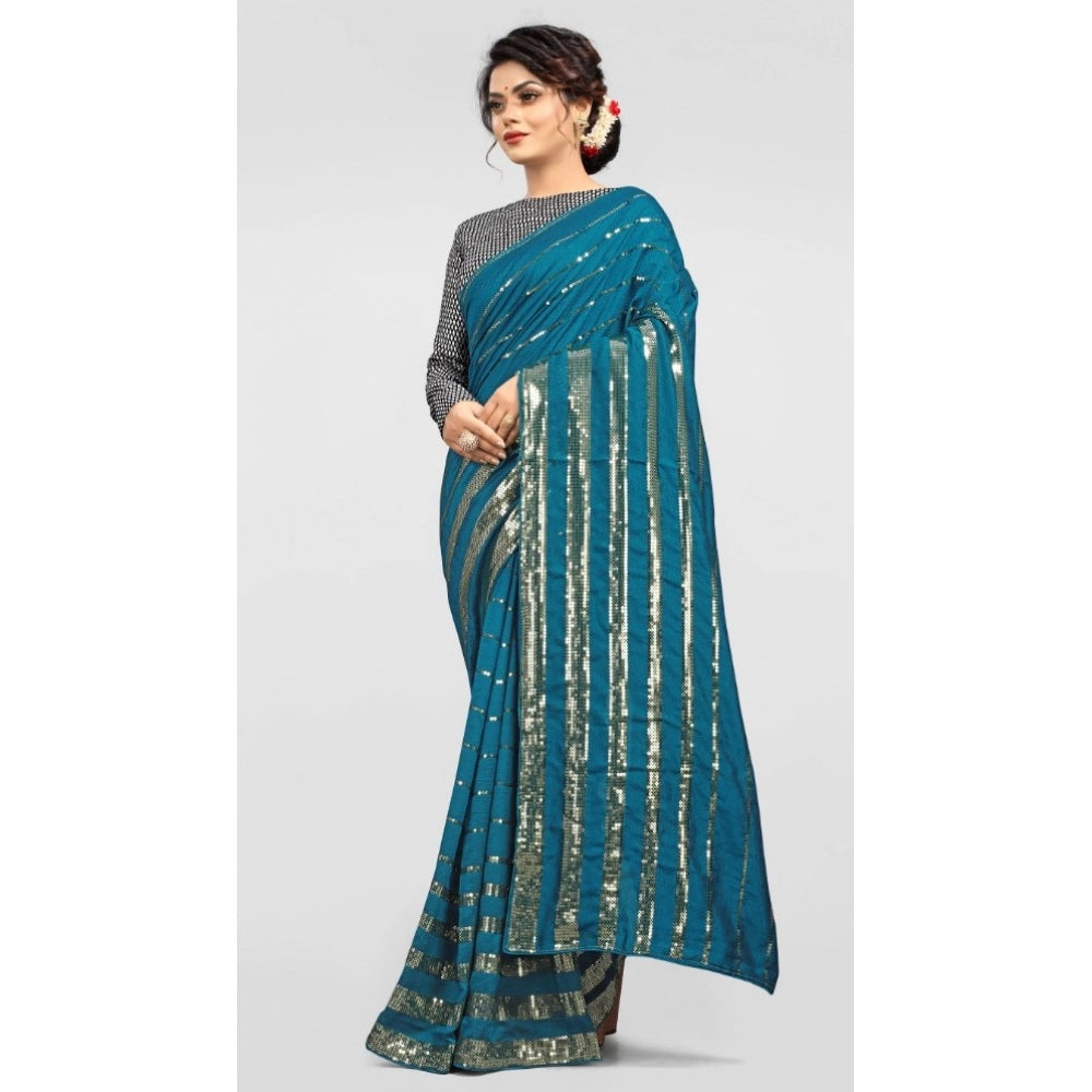 Snuggle Spot Women's Vichitra Saree with Blouse (Rama, 5-6 Mtrs)