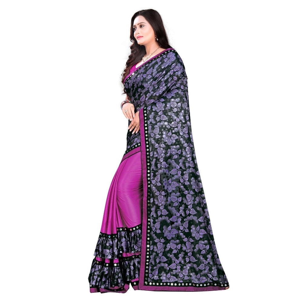 Snuggle Spot Women's Lycra Blend Saree with Blouse (Purple, 5-6 Mtrs)