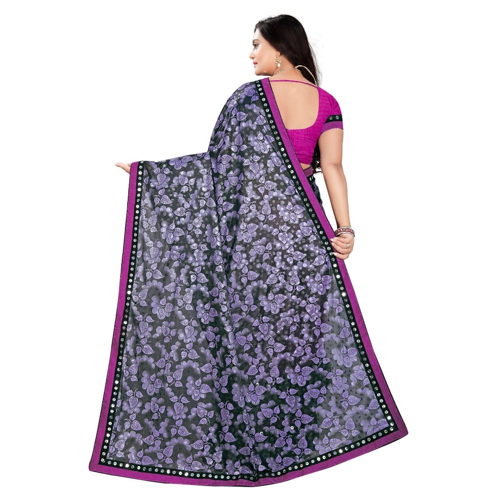 Snuggle Spot Women's Lycra Blend Saree with Blouse (Purple, 5-6 Mtrs)