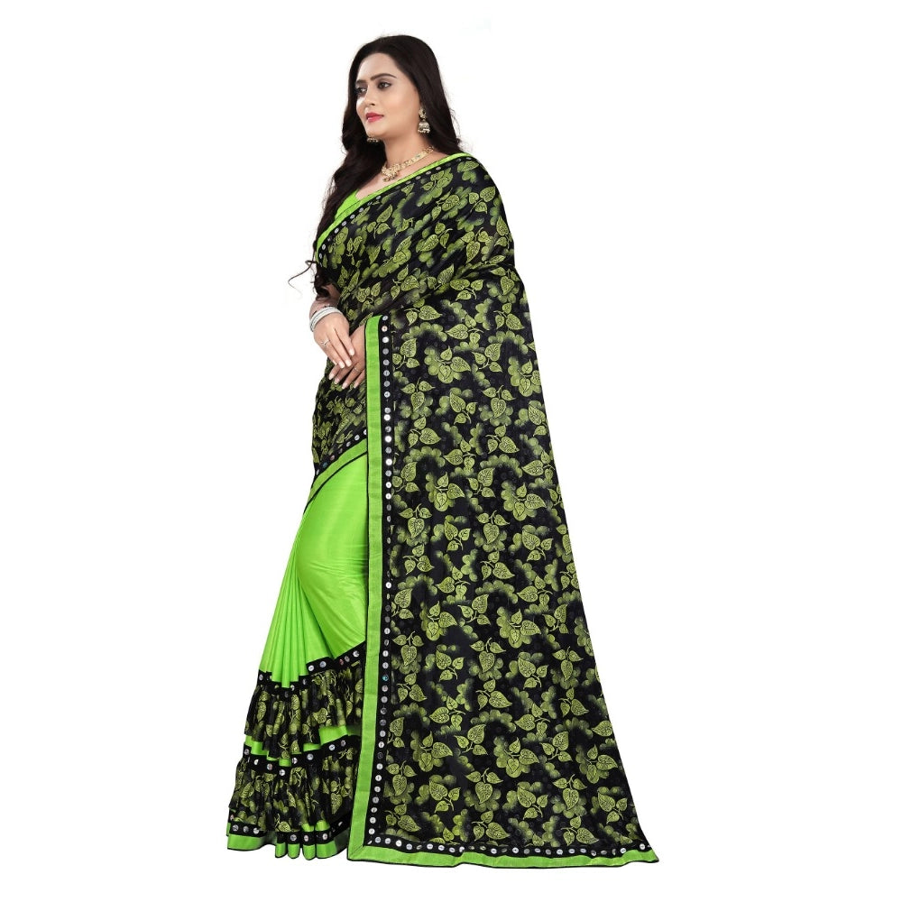 Snuggle Spot Women's Lycra Blend Saree with Blouse (Pista, 5-6 Mtrs)