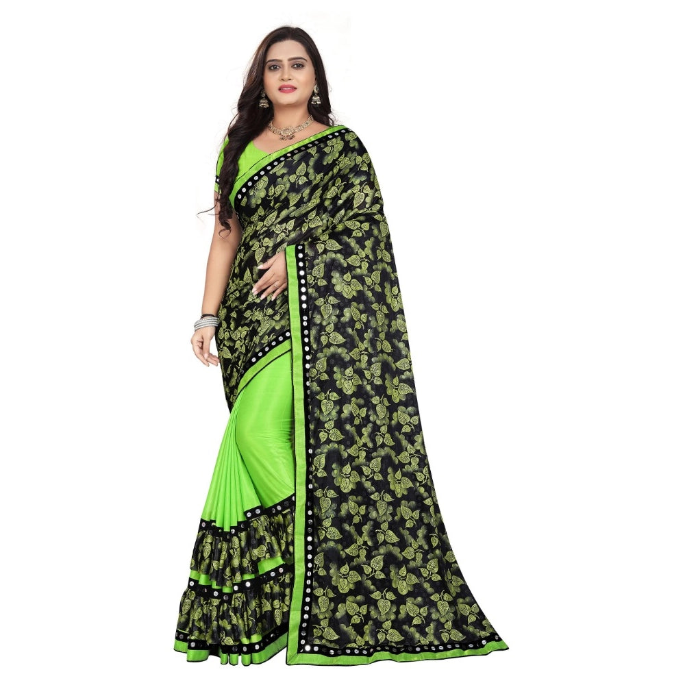 Snuggle Spot Women's Lycra Blend Saree with Blouse (Pista, 5-6 Mtrs)