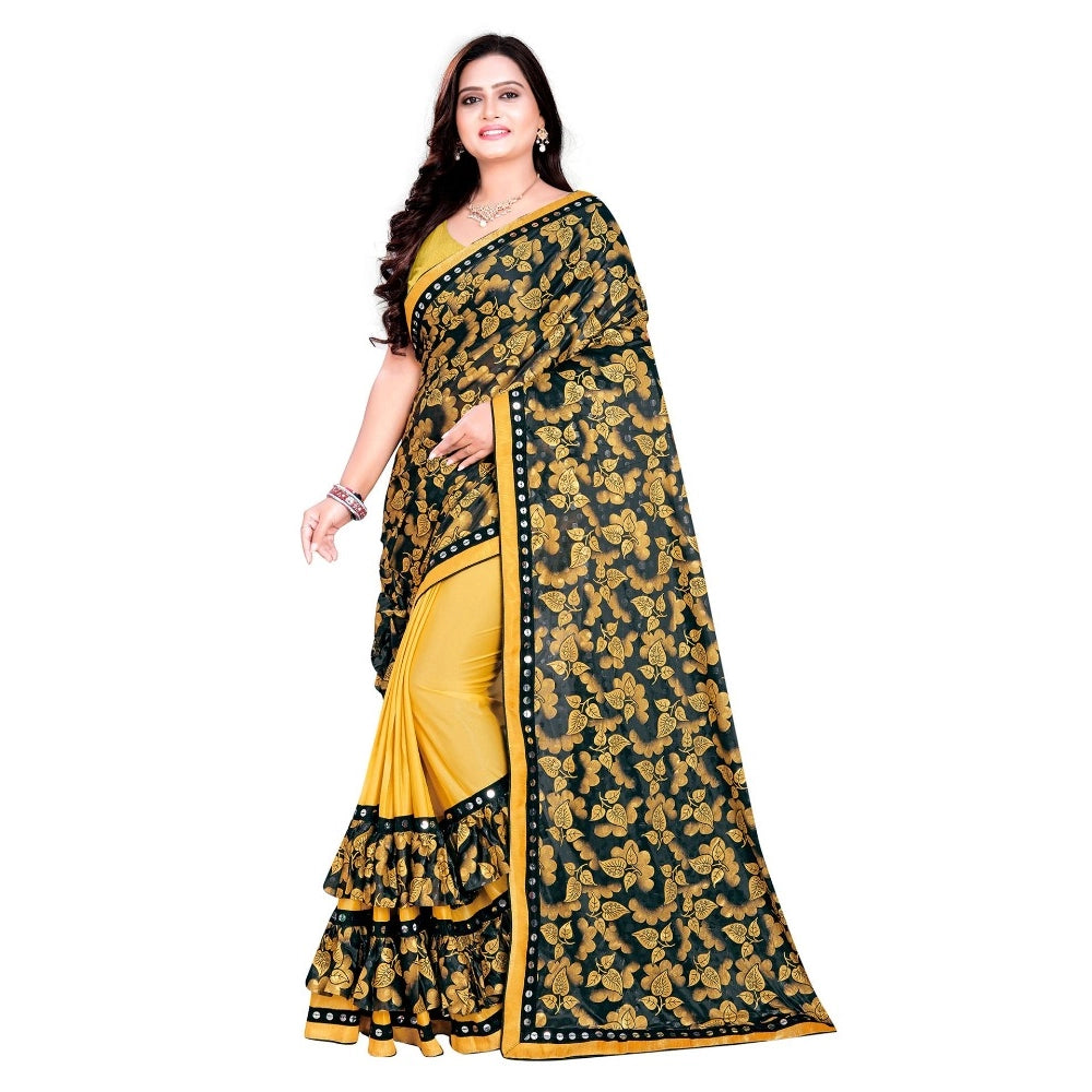 Snuggle Spot Women's Lycra Blend Saree with Blouse (Mustard, 5-6 Mtrs)