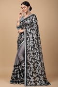 Snuggle Spot Women's Lycra Blend Saree with Blouse (Grey, 5-6 Mtrs)