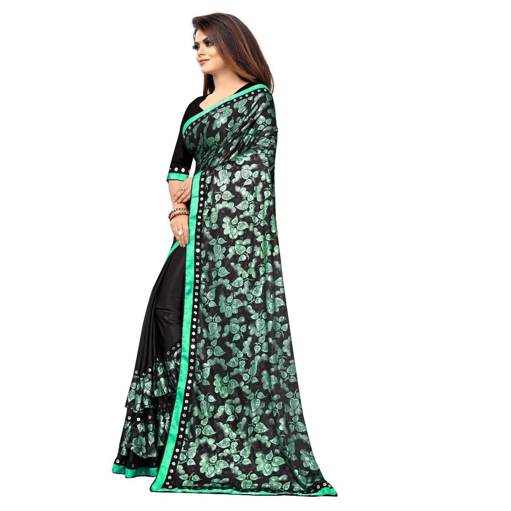 Snuggle Spot Women's Lycra Blend Saree with Blouse (Green, 5-6 Mtrs)