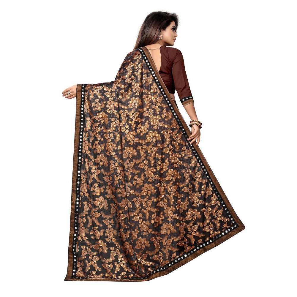 Snuggle Spot Women's Lycra Blend Saree with Blouse (Coffee, 5-6 Mtrs)