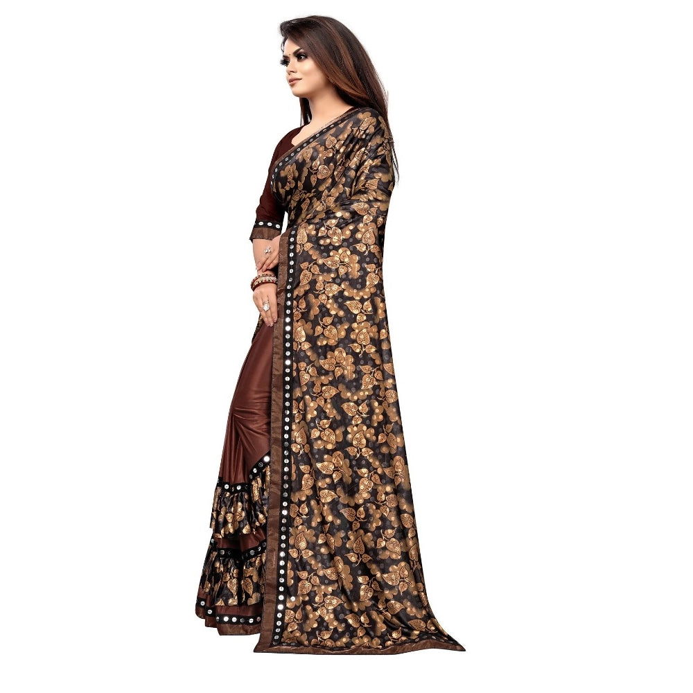 Snuggle Spot Women's Lycra Blend Saree with Blouse (Coffee, 5-6 Mtrs)