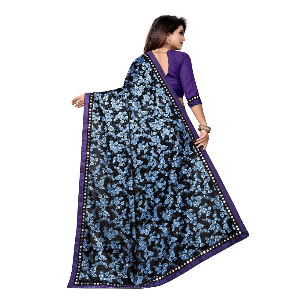 Snuggle Spot Women's Lycra Blend Saree with Blouse (Blue, 5-6 Mtrs)