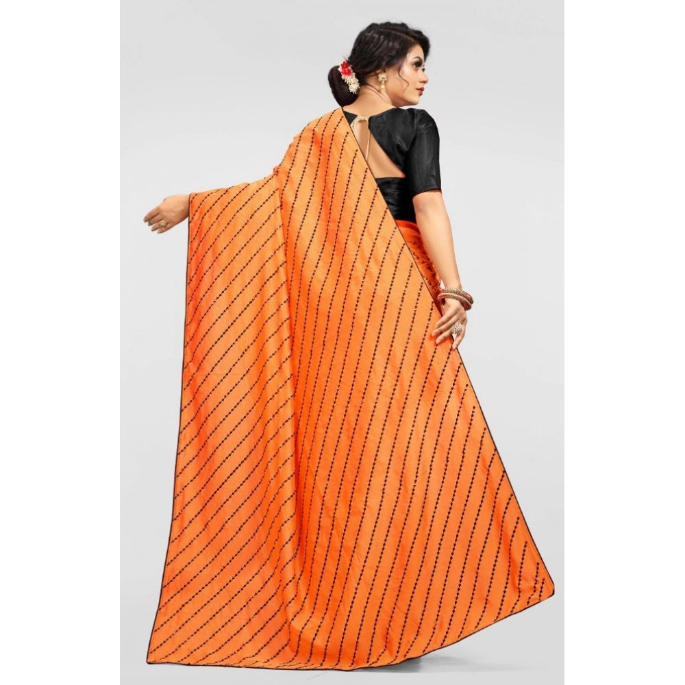 Snuggle Spot Women's Vichitra Saree with Blouse (Orange, 5-6 Mtrs)