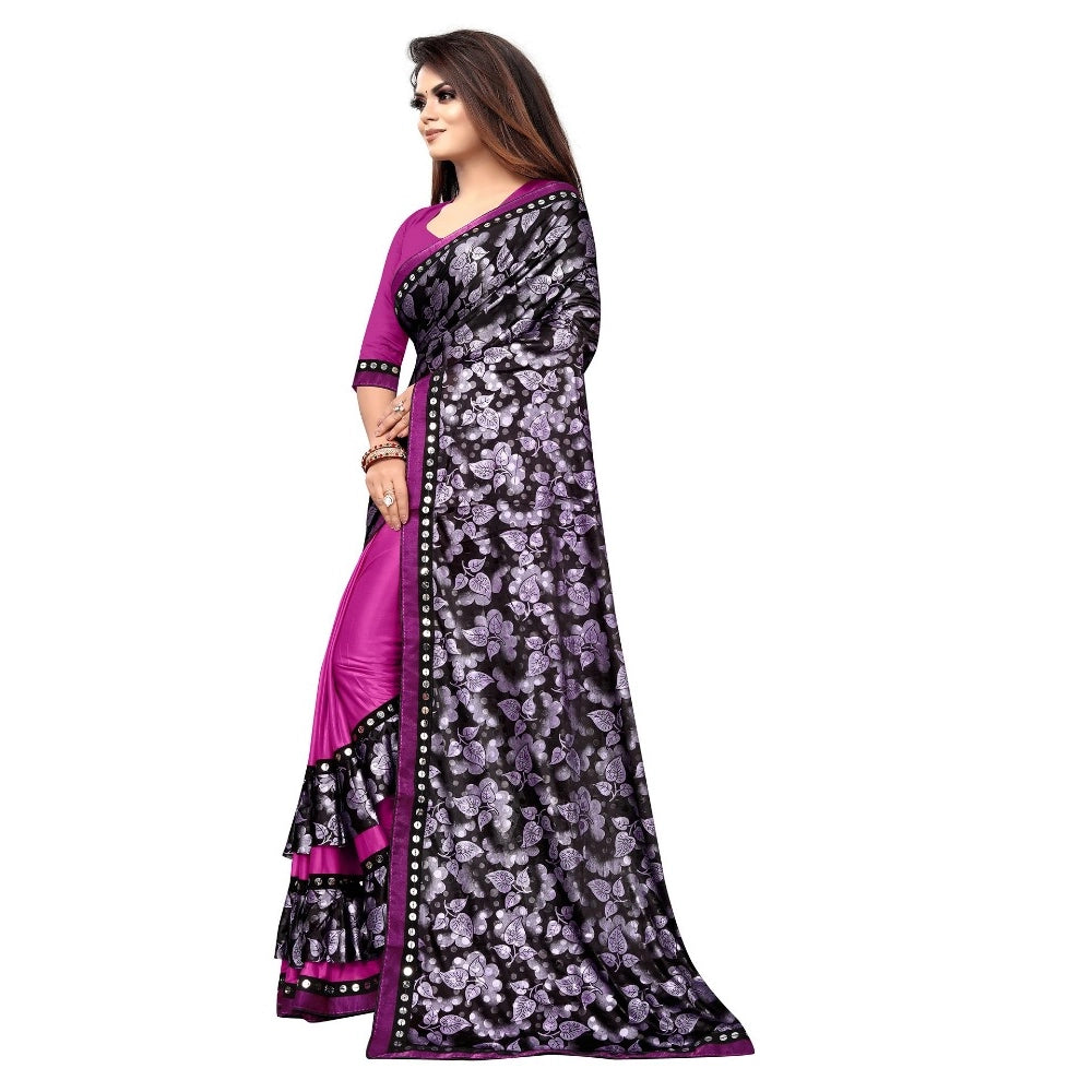 Snuggle Spot Women's Lycra Blend Saree with Blouse (Purple, 5-6 Mtrs)
