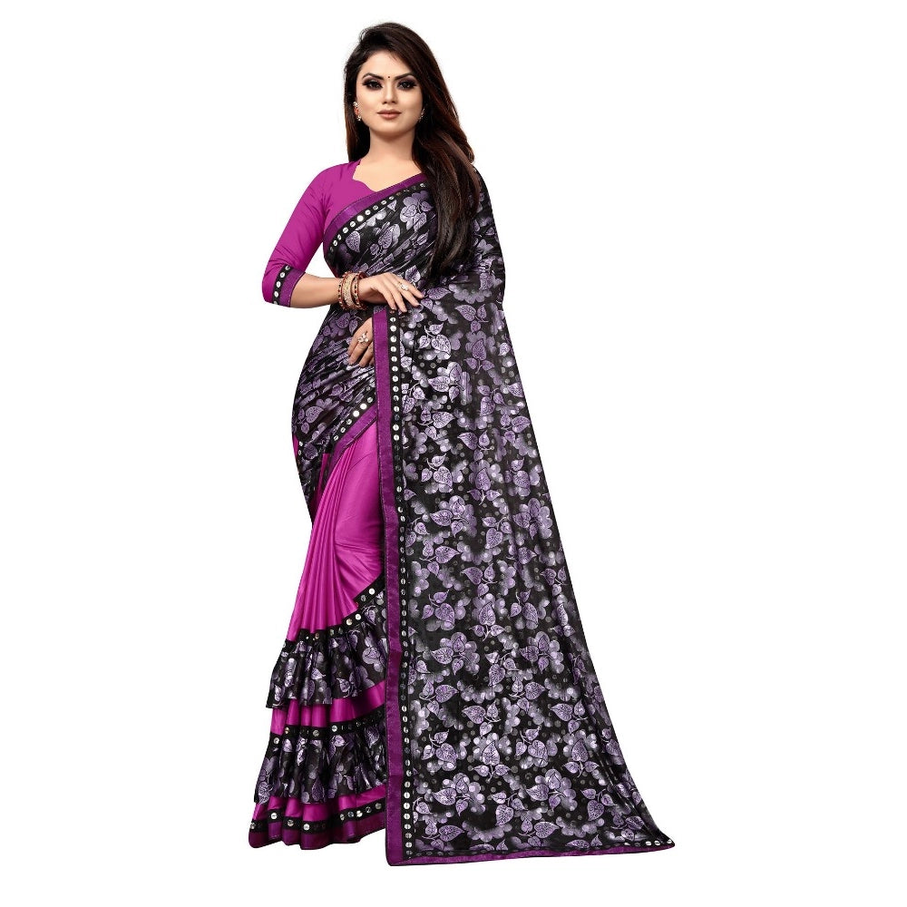 Snuggle Spot Women's Lycra Blend Saree with Blouse (Purple, 5-6 Mtrs)