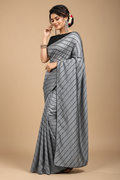 Snuggle Spot Women's Vichitra Saree with Blouse (Grey, 5-6 Mtrs)