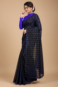 Snuggle Spot Women's Vichitra Saree with Blouse (Blue, 5-6 Mtrs)