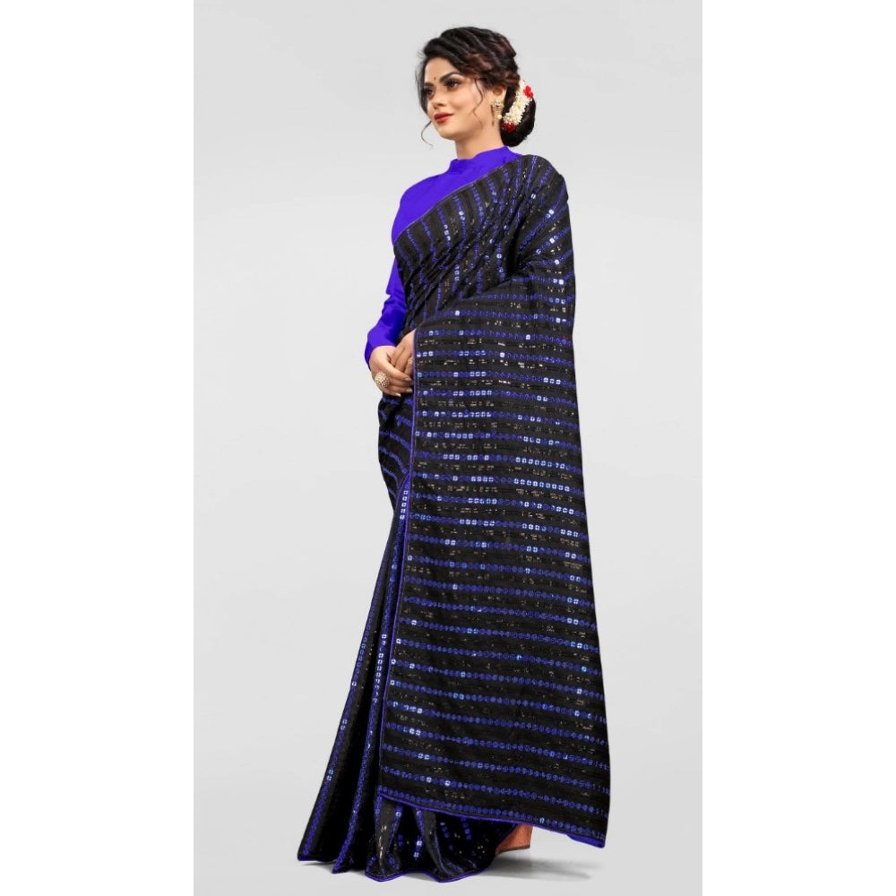 Snuggle Spot Women's Vichitra Saree with Blouse (Blue, 5-6 Mtrs)