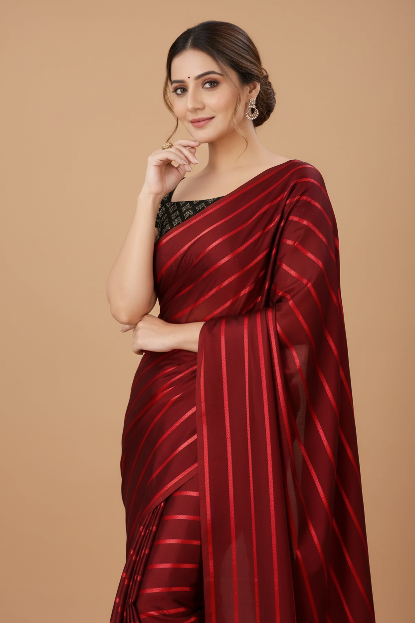 Snuggle Spot Women's Satin Silk Saree with Blouse (Red, 5-6 Mtrs)