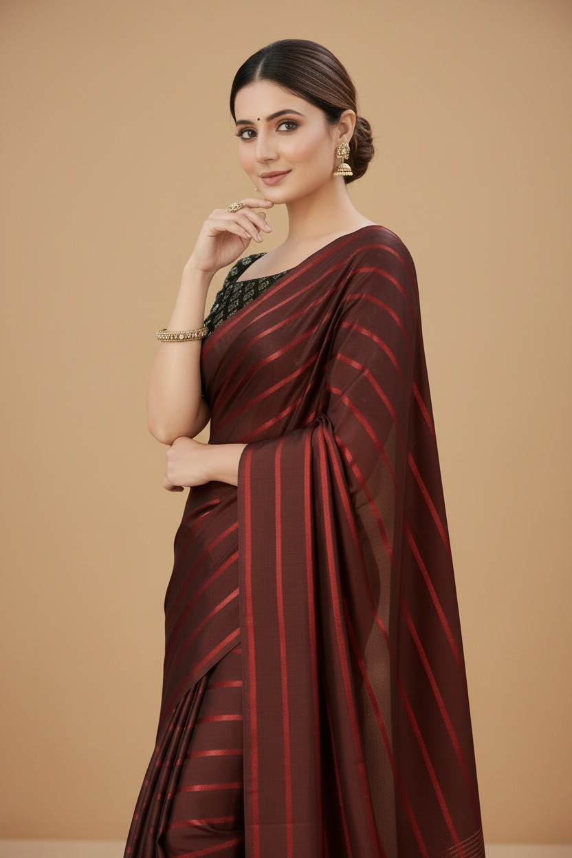 Snuggle Spot Women's Satin Silk Saree with Blouse (Orange, 5-6 Mtrs)