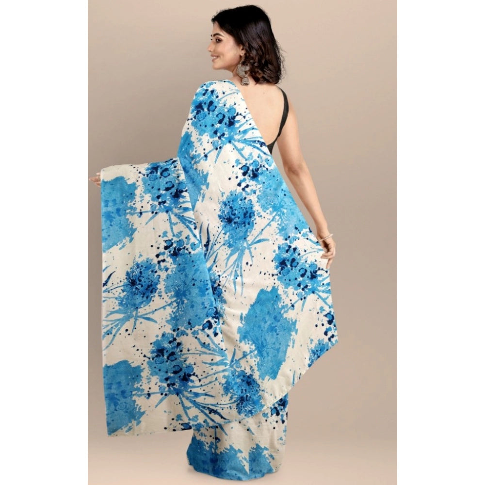 Snuggle Spot Women's Joya Silk Saree with Blouse (Sky, 5-6 Mtrs)