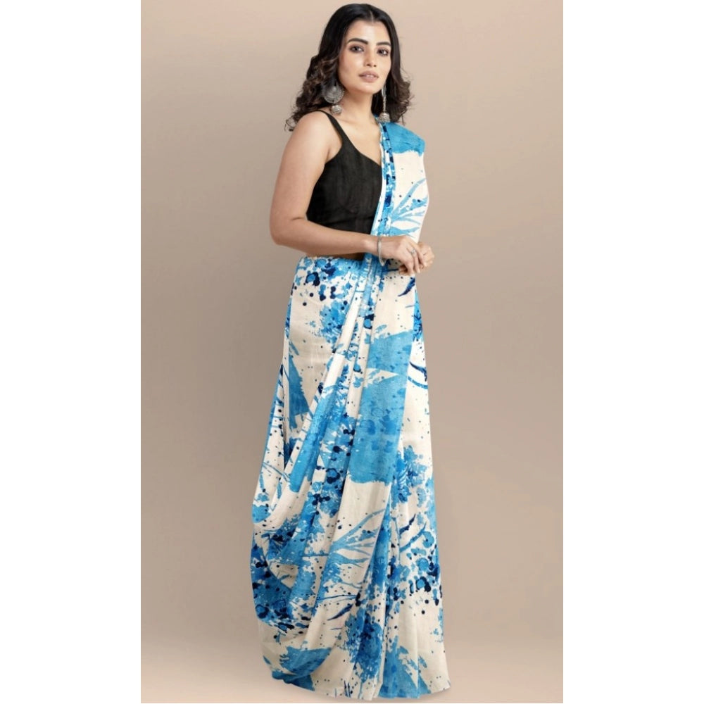 Snuggle Spot Women's Joya Silk Saree with Blouse (Sky, 5-6 Mtrs)