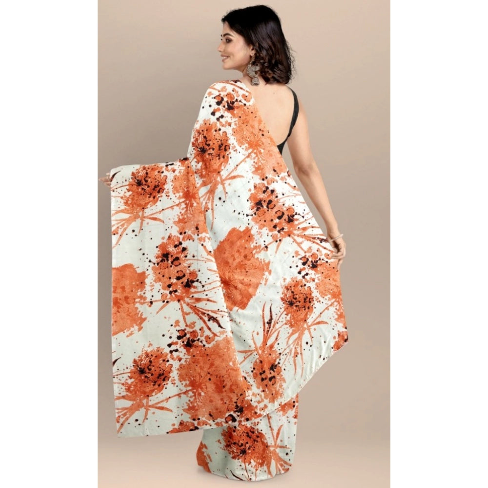 Snuggle Spot Women's Joya Silk Saree with Blouse (Orange, 5-6 Mtrs)
