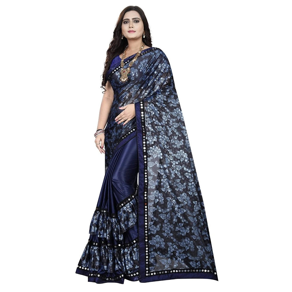 Snuggle Spot Women's Lycra Blend Saree with Blouse (Blue, 5-6 Mtrs)