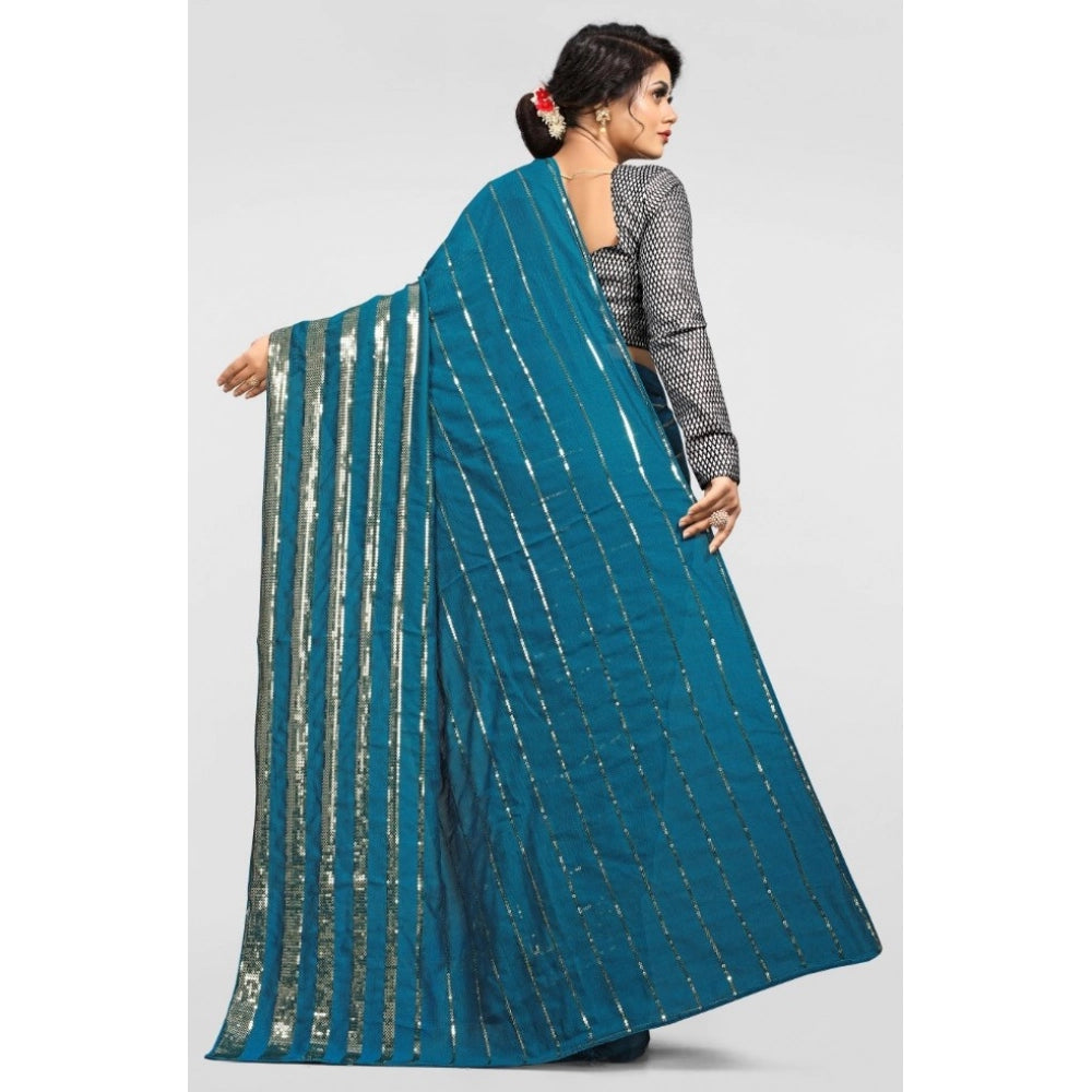 Snuggle Spot Women's Vichitra Saree with Blouse (Rama, 5-6 Mtrs)