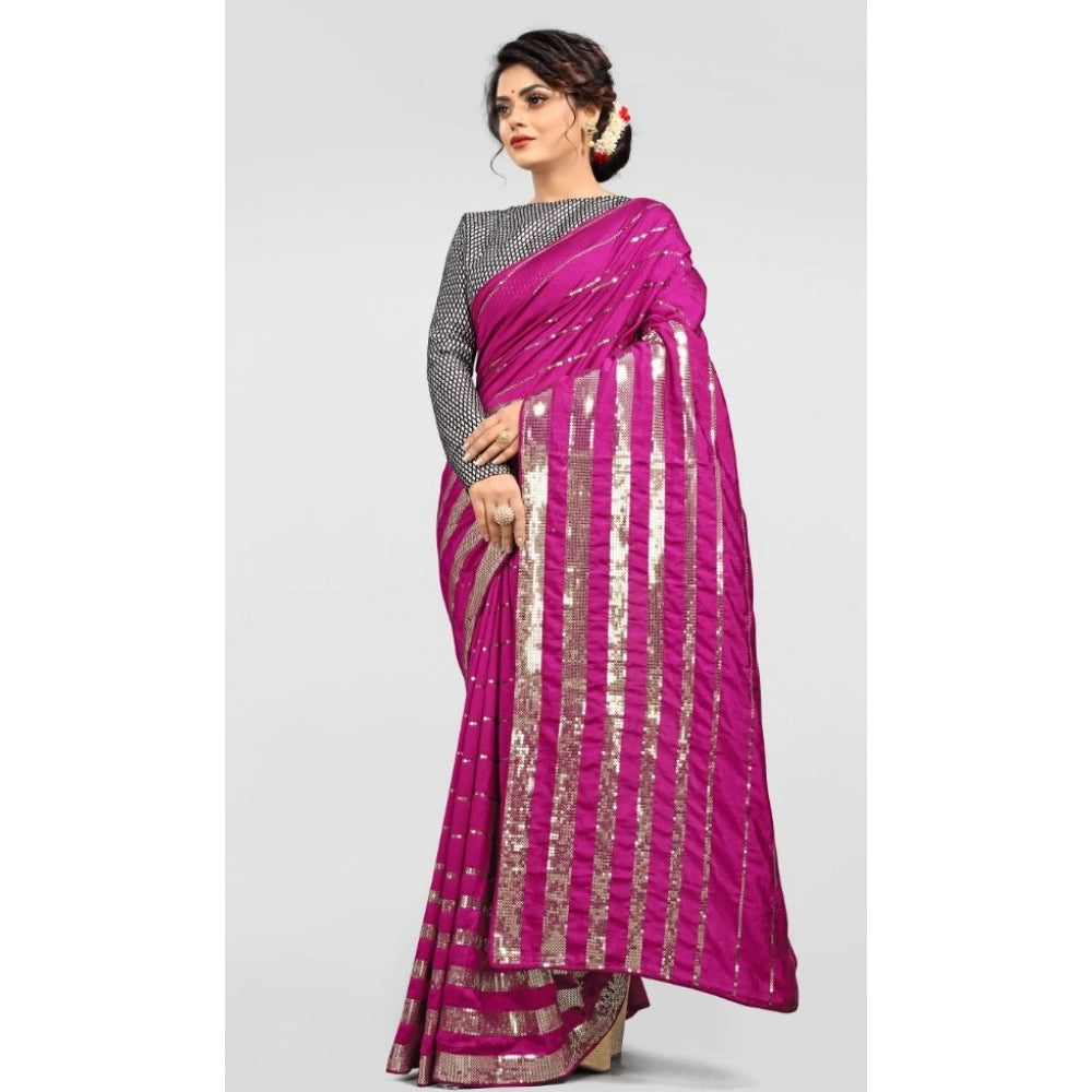 Snuggle Spot Women's Vichitra Saree with Blouse (Pink, 5-6 Mtrs)