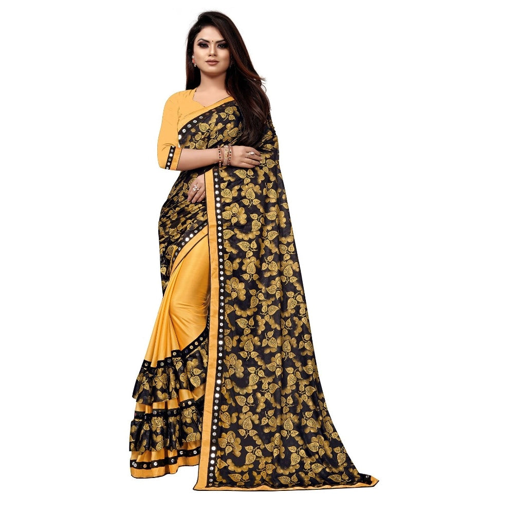 Snuggle Spot Women's Lycra Blend Saree with Blouse (Mustard, 5-6 Mtrs)