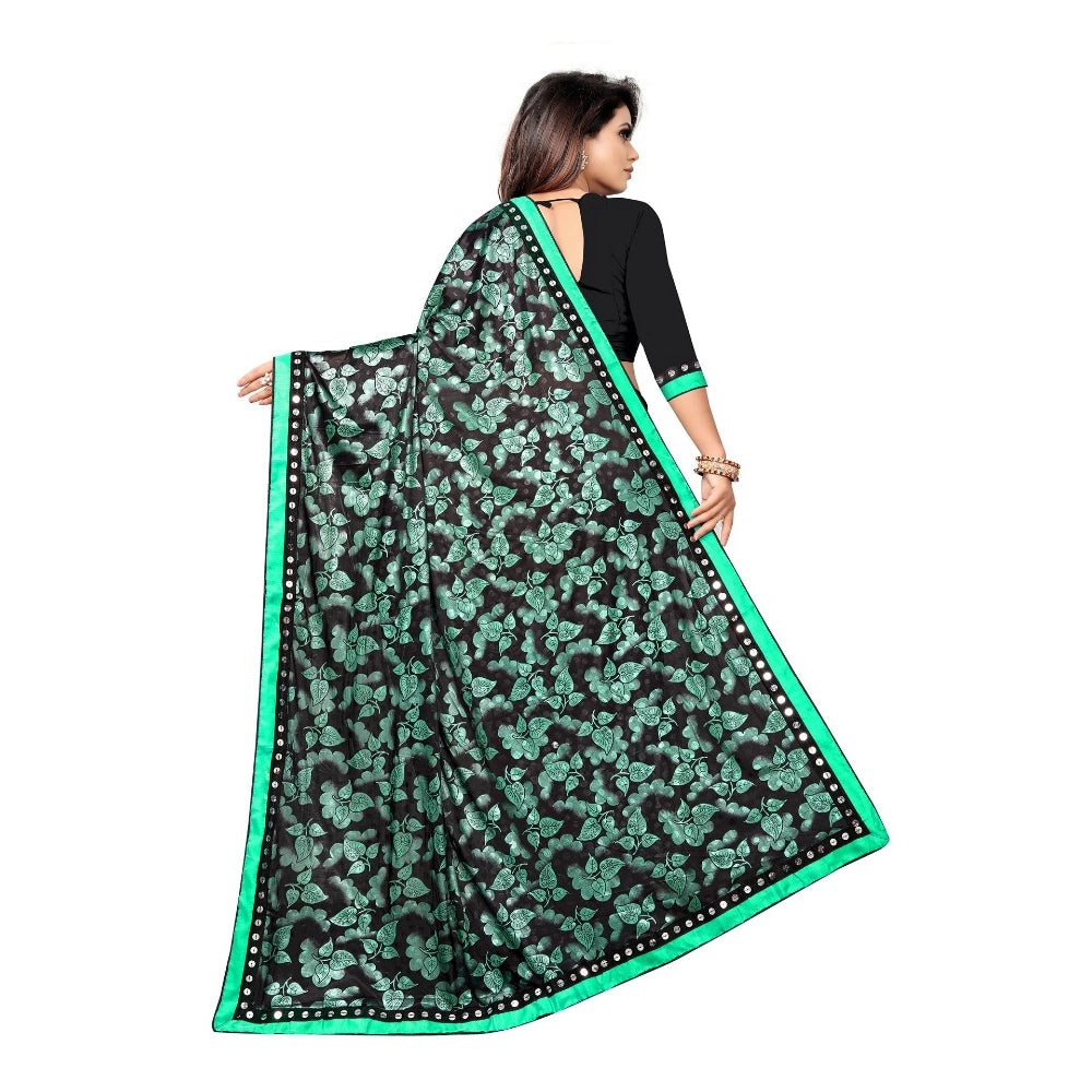 Snuggle Spot Women's Lycra Blend Saree with Blouse (Green, 5-6 Mtrs)