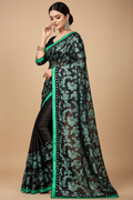 Snuggle Spot Women's Lycra Blend Saree with Blouse (Green, 5-6 Mtrs)