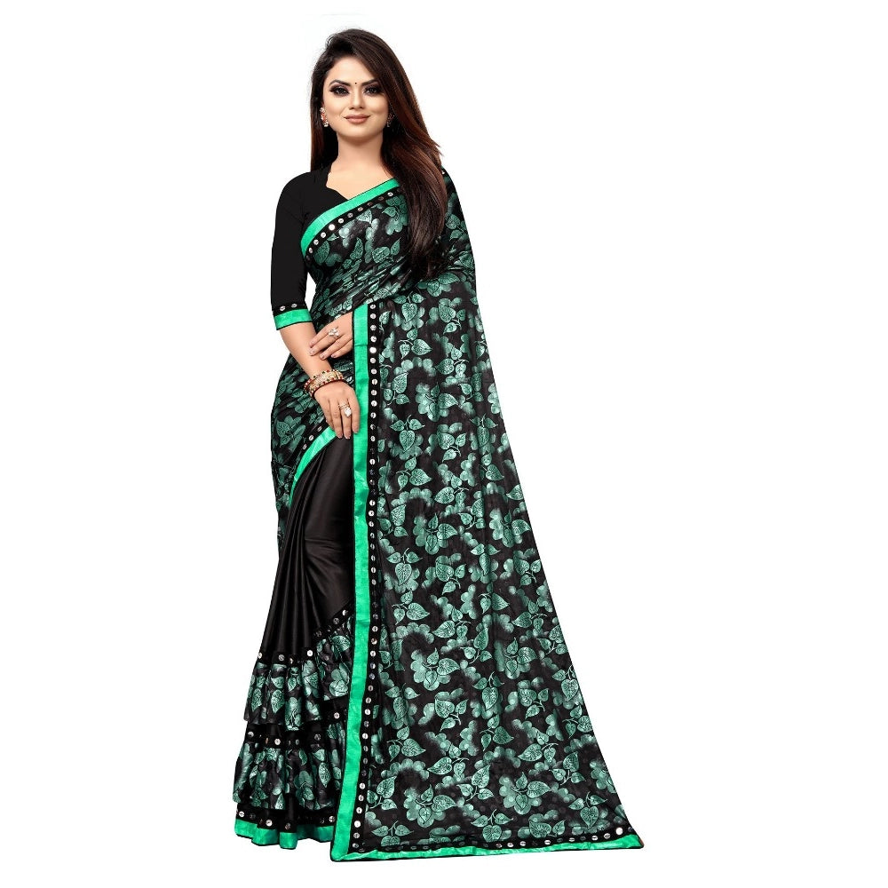 Snuggle Spot Women's Lycra Blend Saree with Blouse (Green, 5-6 Mtrs)