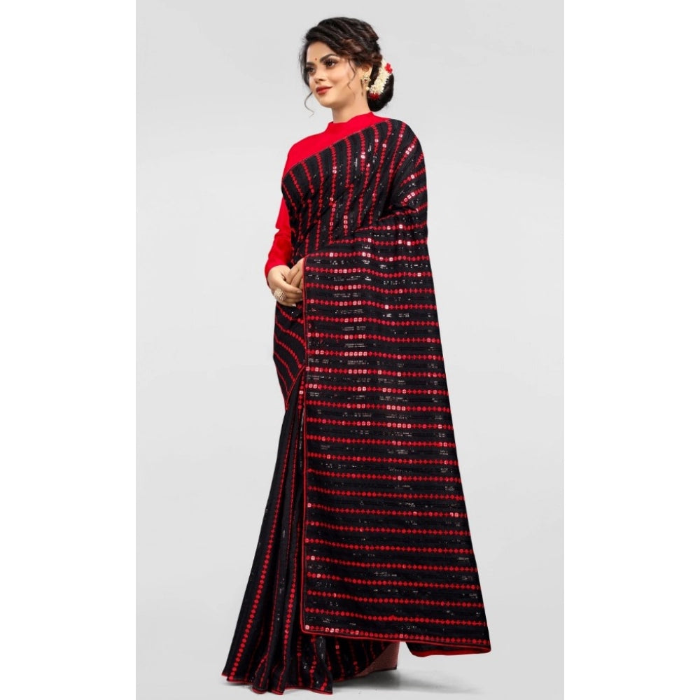 Snuggle Spot Women's Vichitra Saree with Blouse (Red, 5-6 Mtrs)