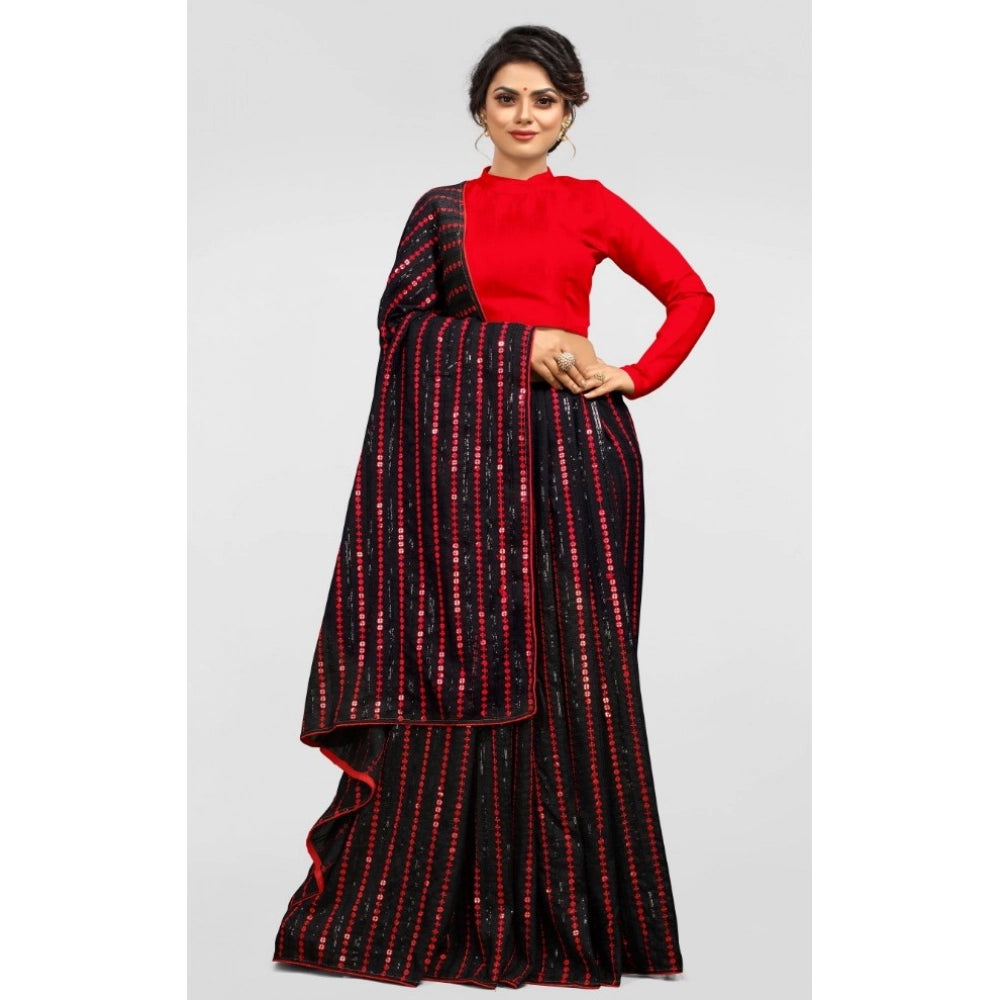 Snuggle Spot Women's Vichitra Saree with Blouse (Red, 5-6 Mtrs)