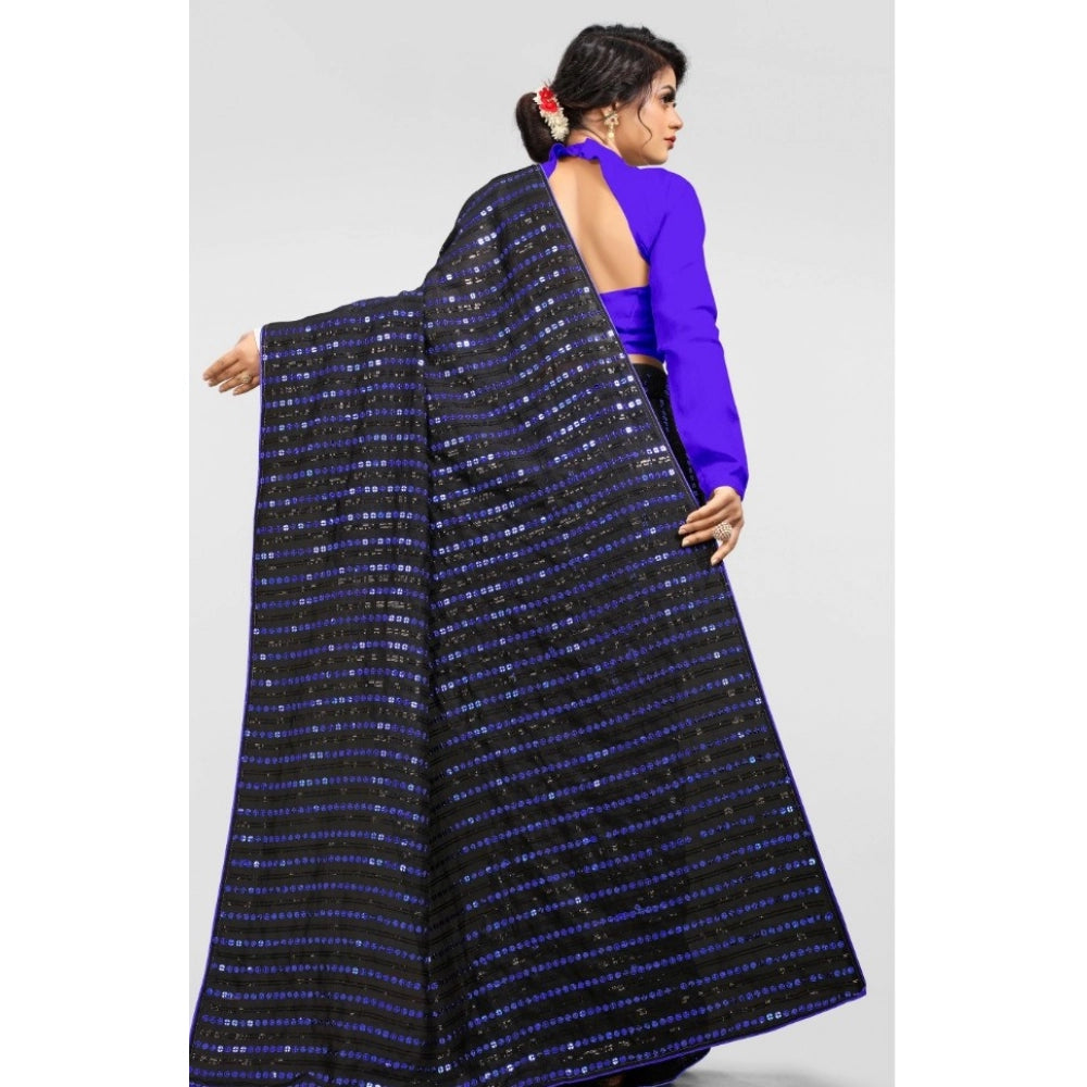 Snuggle Spot Women's Vichitra Saree with Blouse (Blue, 5-6 Mtrs)
