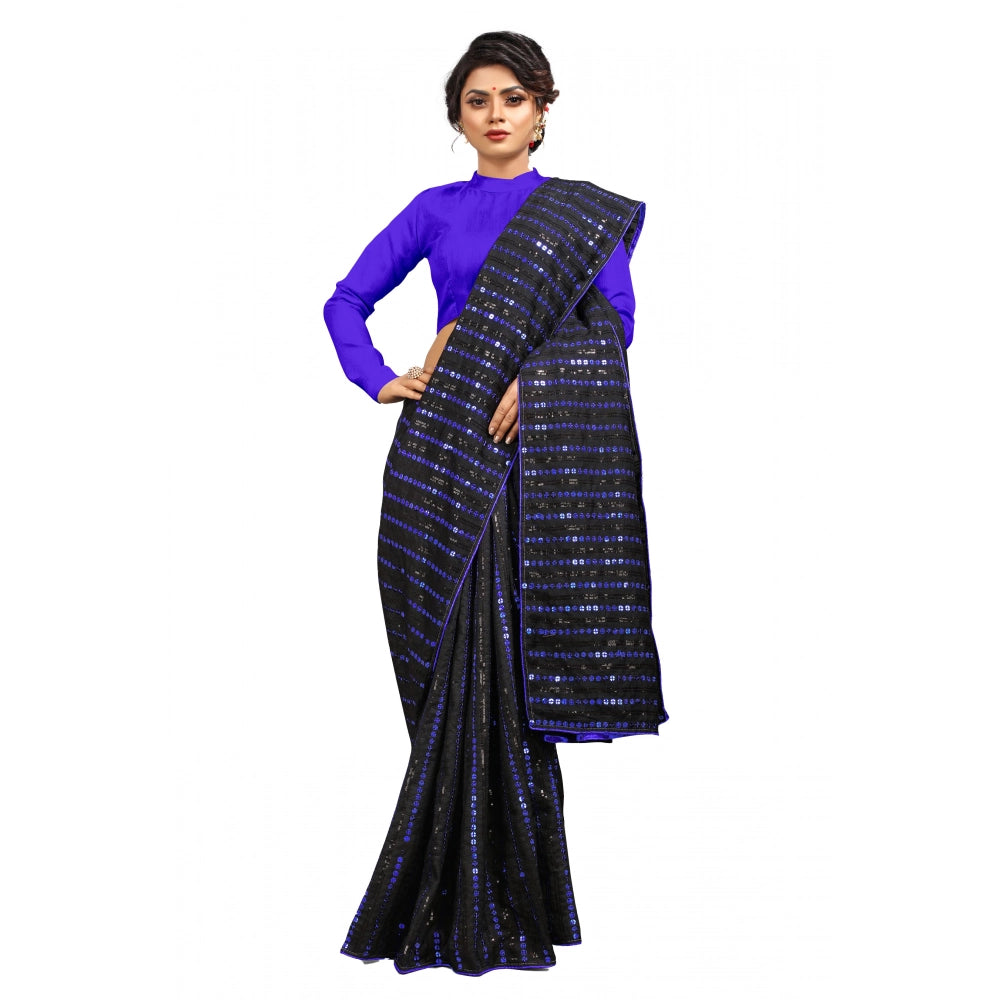 Snuggle Spot Women's Vichitra Saree with Blouse (Blue, 5-6 Mtrs)