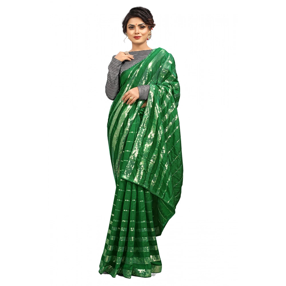 Snuggle Spot Women's Vichitra Saree with Blouse (Green, 5-6 Mtrs)