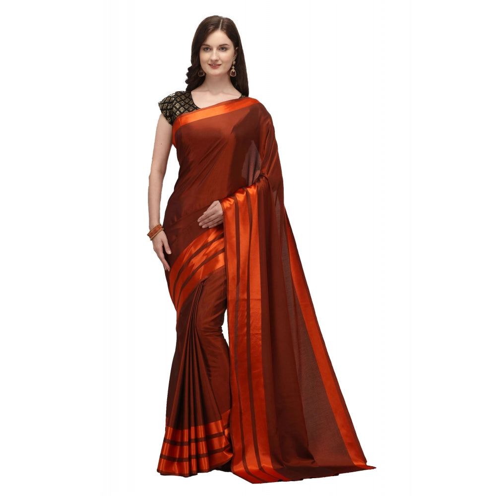 Snuggle Spot Women's Satin Silk Saree with Blouse (Orange, 5-6 Mtrs)