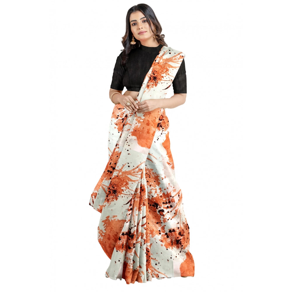 Snuggle Spot Women's Joya Silk Saree with Blouse (Orange, 5-6 Mtrs)