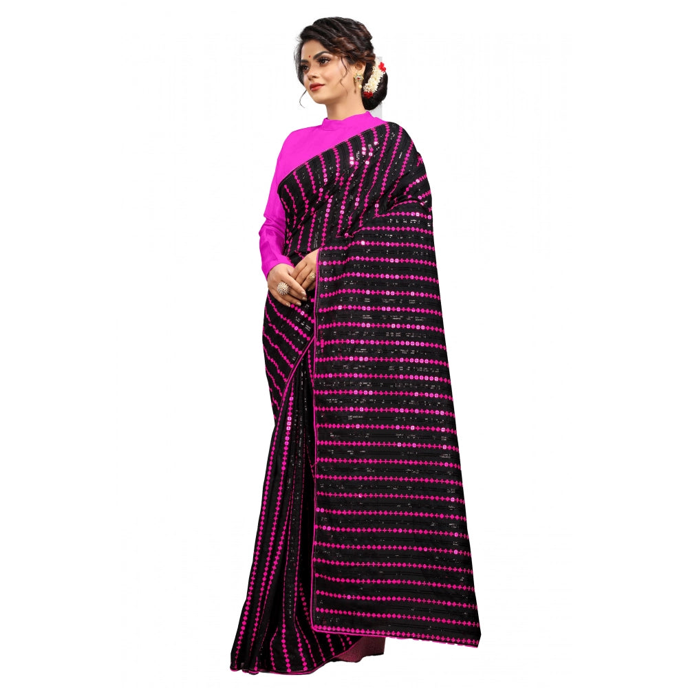 Snuggle Spot Women's Vichitra Saree with Blouse (Pink, 5-6 Mtrs)