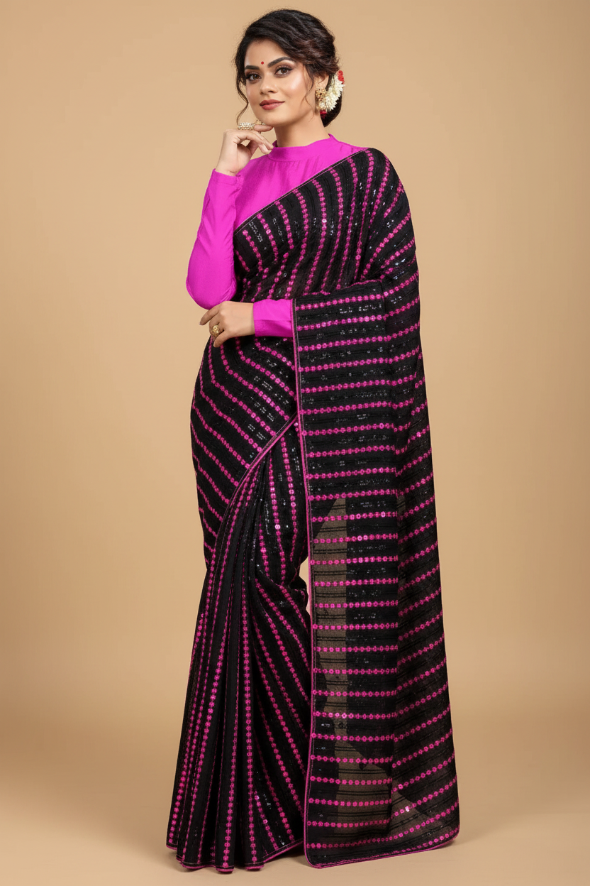 Snuggle Spot Women's Vichitra Saree with Blouse (Pink, 5-6 Mtrs)
