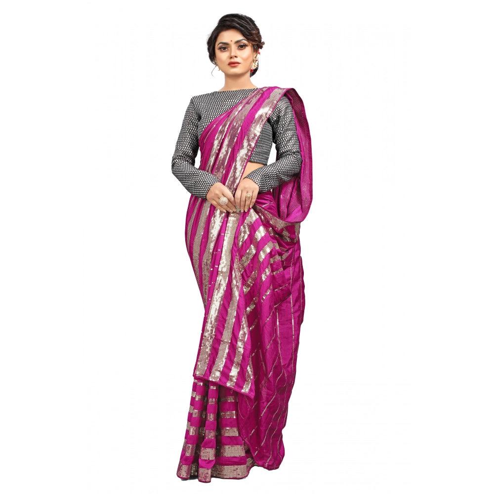 Snuggle Spot Women's Vichitra Saree with Blouse (Pink, 5-6 Mtrs)